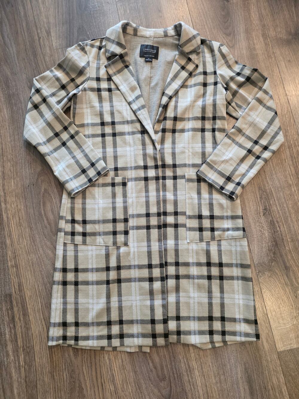 Sanctuary Josephine Mid-Length Ponte Sweater Coat Jacket Avalon Plaid M